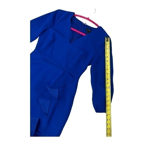 J. Crew Drapey Ruffle Front Dress, Long Sleeves, Faux Wrap, Ocean Blue size 0P - Picture 10 of 14